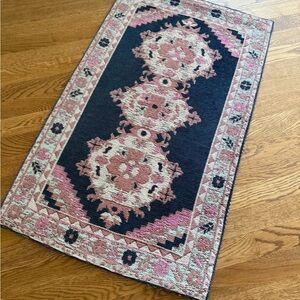 Anthropologie Vintage Style Pink and Navy Rug